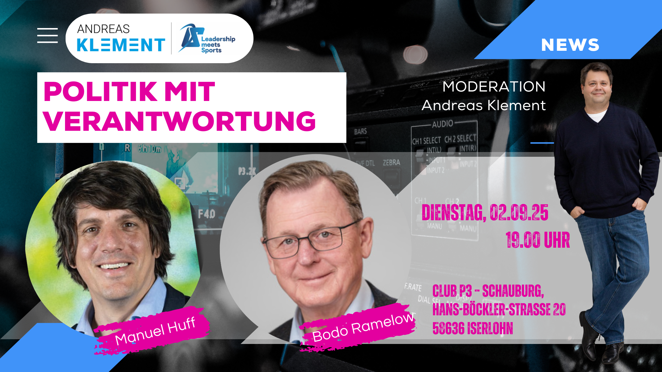 Bürgerdialog „Politik mit Verantwortung“ in Iserlohn mit Moderator Andreas Klement, Bodo Ramelow und Manuel Huff