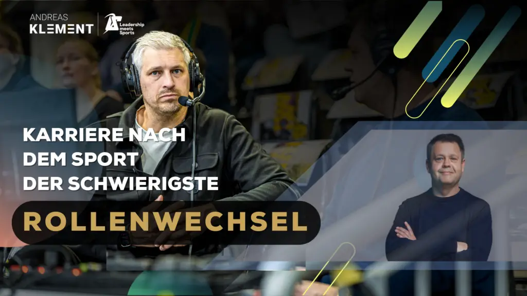 Andreas Klement im Gespräch während einer Handballmoderation. Thema des Artikels: Karriere nach dem Spitzensport und Rollenwechsel von Athleten in eine zweite berufliche Laufbahn.