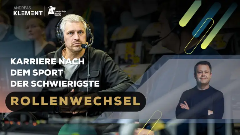 Andreas Klement im Gespräch während einer Handballmoderation. Thema des Artikels: Karriere nach dem Spitzensport und Rollenwechsel von Athleten in eine zweite berufliche Laufbahn.