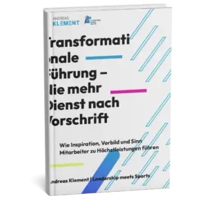 Mock-up des E-Books „Transformationale Führung“ von Andreas Klement – Leadership meets Sports über inspirierende Führung und Mitarbeitermotivation